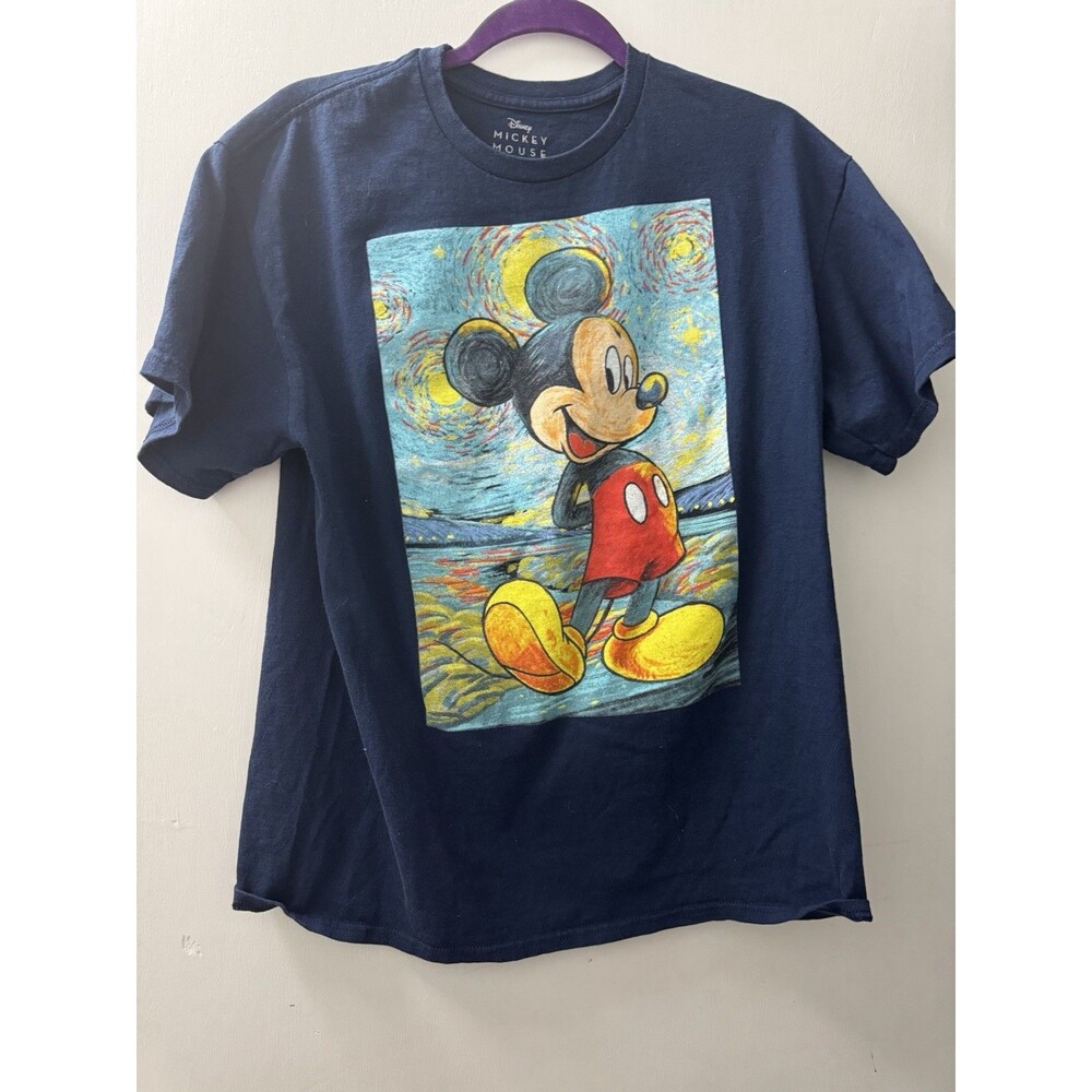 Disney Mickey Mouse Graphic Shirt Mens Size Large Navy Blue Painting Style Art